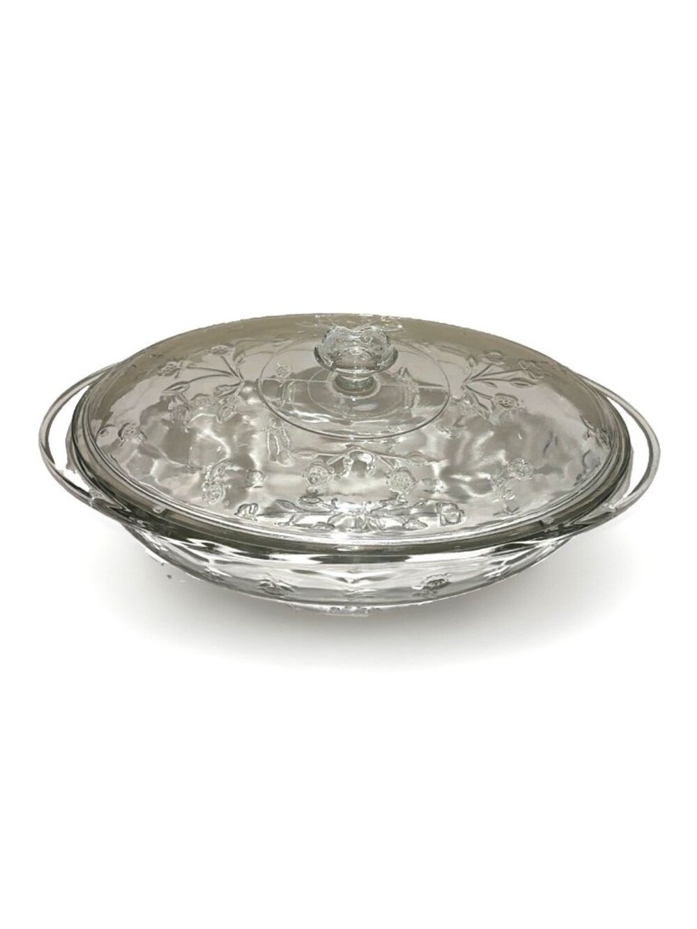 Vintage Anchor Hocking SAVANNAH Clear Floral Glass 2 Qt Casserole With Lid 70s